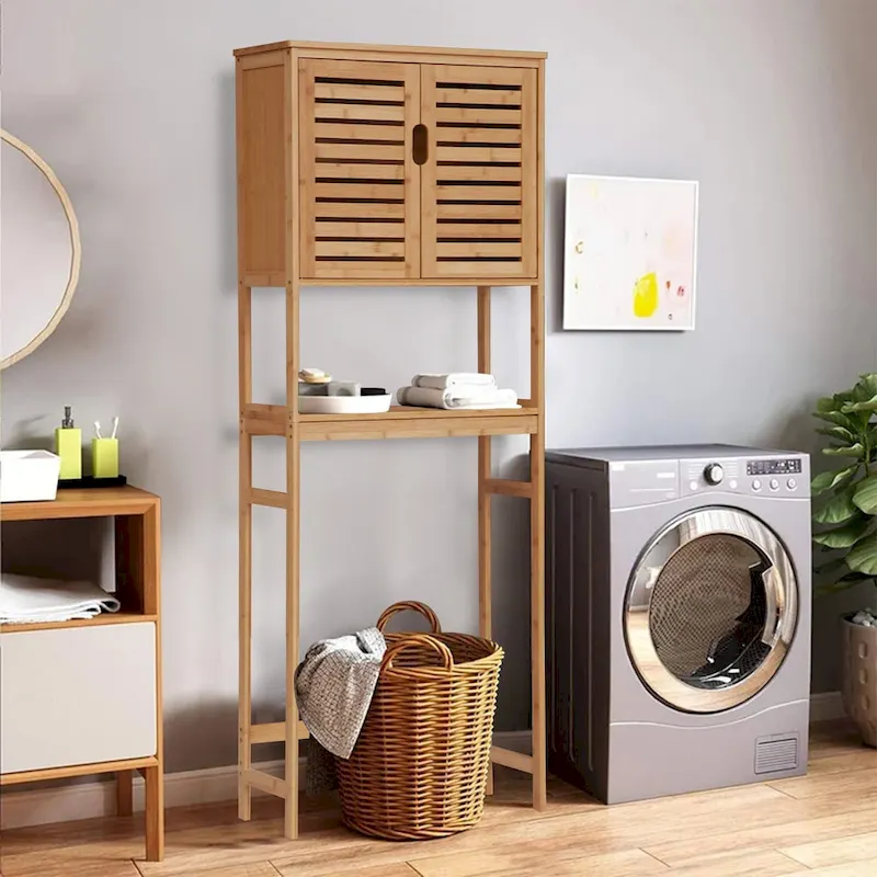 Bamboo Over-The-Toilet Storage Cabinet with Doors and Adjustable Shelves