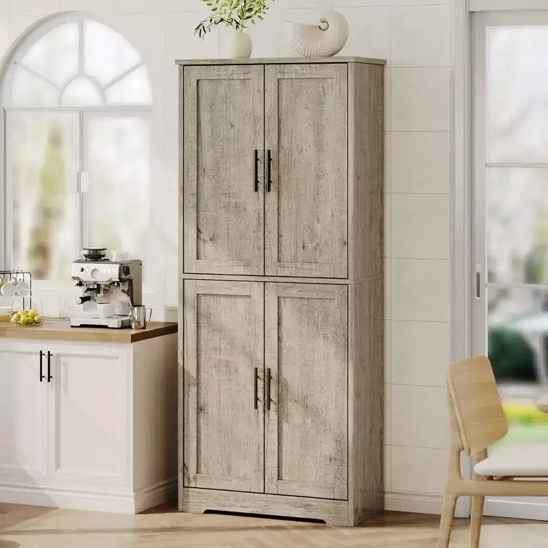 70 Tall Modern Kitchen Pantry Cabinet, Freestanding Storage Cupboard with 4 Doors & 3 Adjustable Shelves, Versatile Cabinet for Kitchen, Bathroom