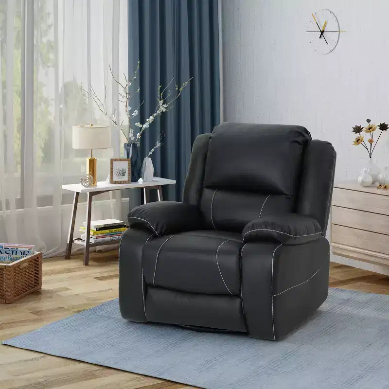 GDFStudio Nony Modern Metal and Wood Faux Leather Upholstered 360 Degree Swivel Recliner