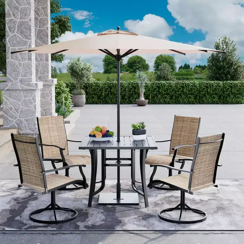 EROMMY 5 Piece Patio Dining Set, Outdoor Dining Table And Chairs Set For 4, 4 Swivel Chairs, 1 Iron Square Table, Patio Furniture Set For Deck