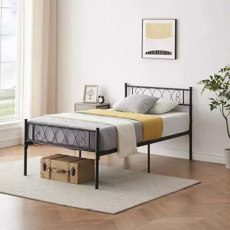 Twin Metal Platform Bed Frame with Headboard and Footboard