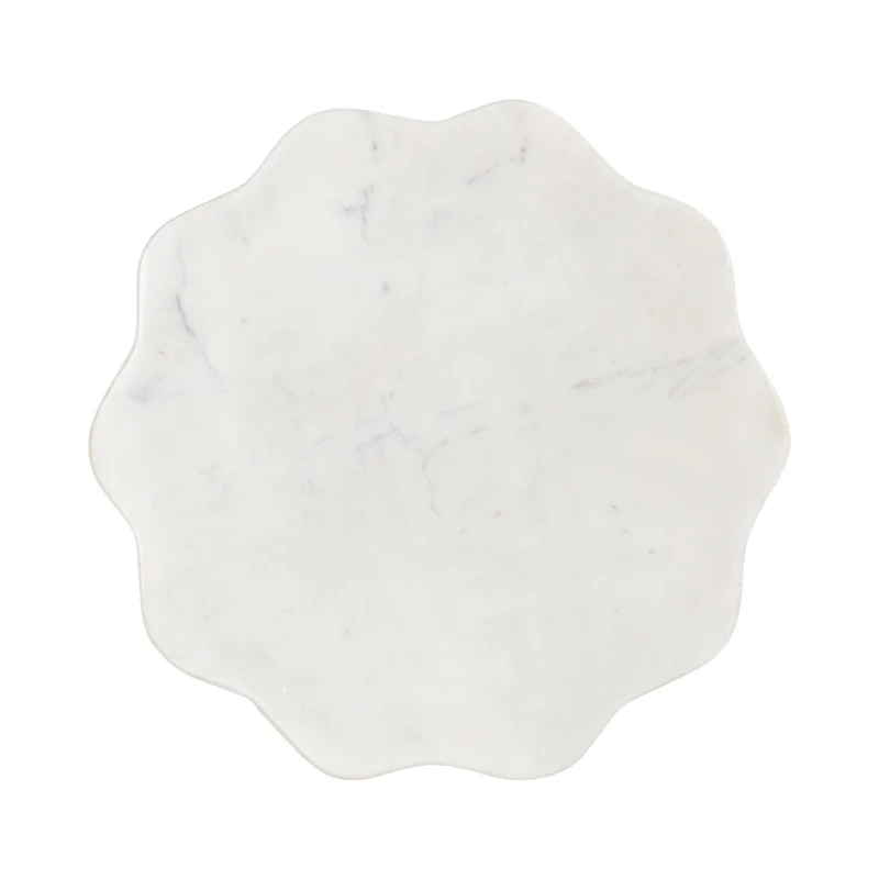 Scalloped Marble & Metal Drink Side Table, Modern Glam Accent Table