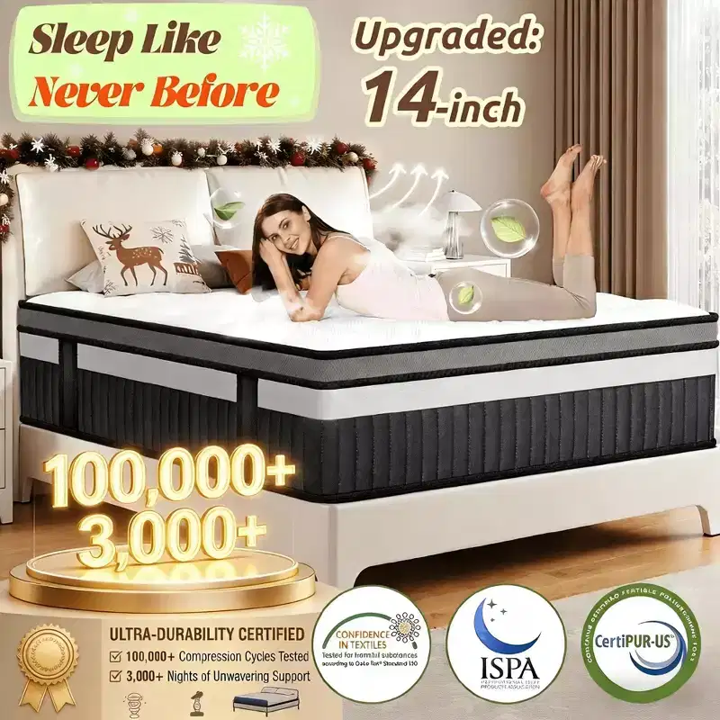 Queen Size Mattress in a Box, 14 Inch Gel Memory Foam Mattress for Cool Night & Pressure Relief, Medium Plush Feel with Motion Isolating