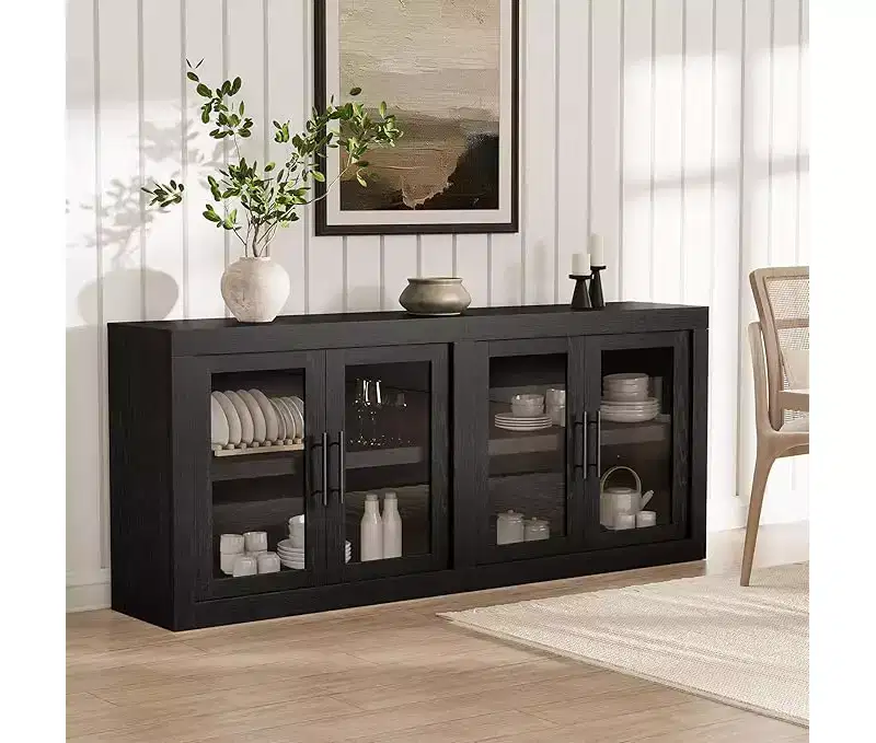 71 Sideboard Buffet Cabinet with 4 Doors, Mid Century Modern Accent Cabinet with Storage for Living Room Kitchen, Natural