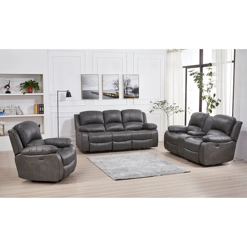 Betsy Furniture 3 Piece Bonded Leather Power Reclining Living Room Set, Sofa, Loveseat and Chair