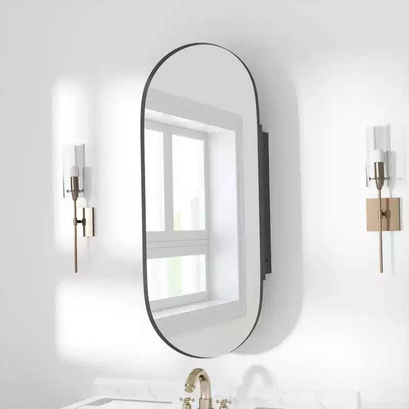 PexFix Oval 38x22 Metal Recessed/Surface Mount Medicine Cabinet with Mirror Black