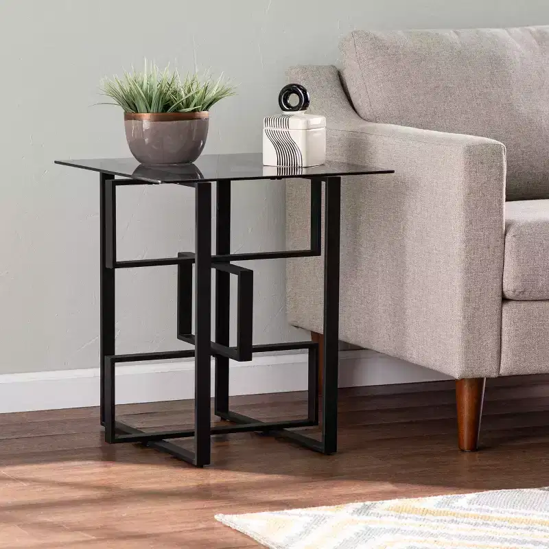 Clanlin Glass-Top Accent Table - Black - SEI