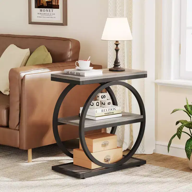 Industrial 3 Tier Sofa Side Table Slim Design Multifunctional Home Use