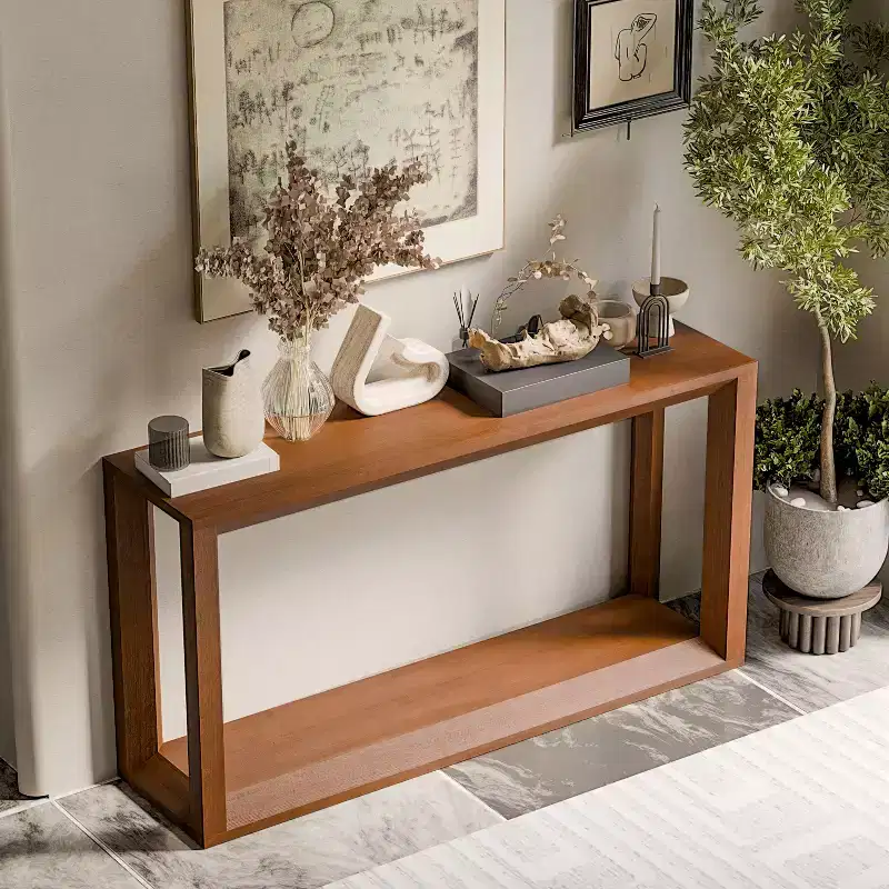 TUYOHW 60 Console Table,Solid Wood Veneer Entryway Table with Open Shelf,Rustic Sofa Table for Living Room,Entryway,Hallway,Bedroom