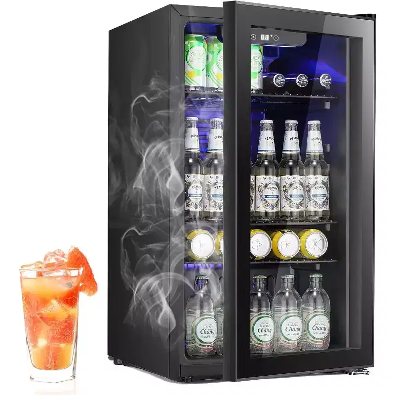ZAFRO Beverage Refrigerator Cooler - 130 Can Mini Fridge with Digital Temperature Control, LED Lighting for Home, Office, Bar