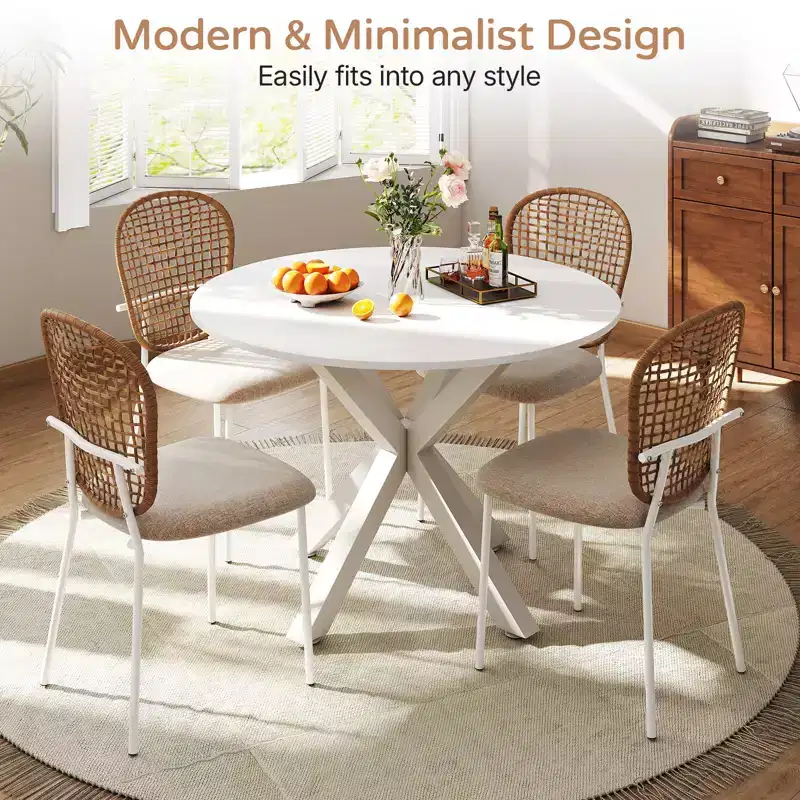 Zevemomo 5-Piece Mid-Century Dining Set for 4-6, MDF Table Top with Metal Legs, Pedestal Dining & Coffee Table Set