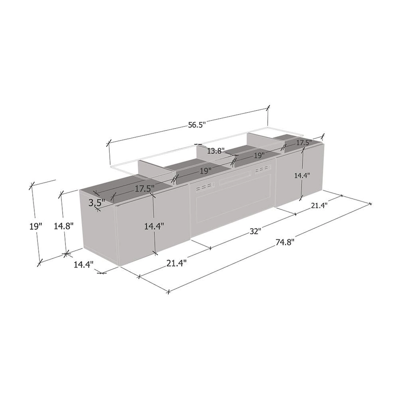 Rova WH-EF Electric Fireplace Modern 75 TV Stand