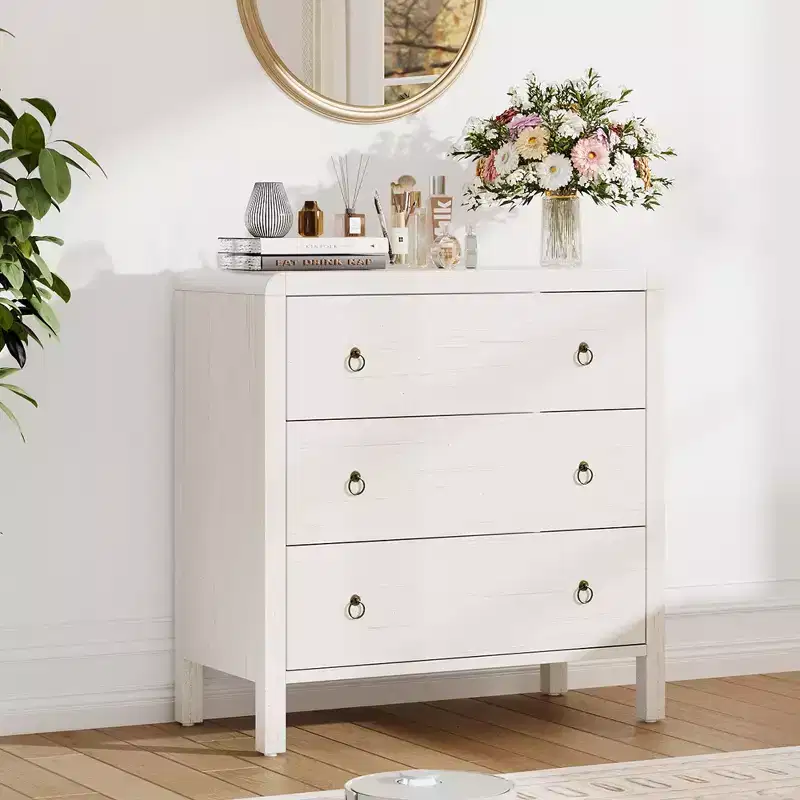Curved Drawer Dresser for Bedroom, Chest of Drawers with Metal Handles, Modern Wood Dresser Storage Cabinet for Closet, Living Room
