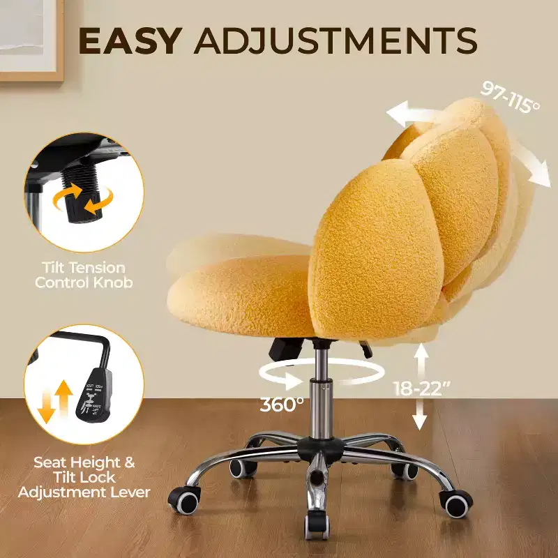 Yaheetech Boucle Upholstered Rolling Makeup Vanity Chair