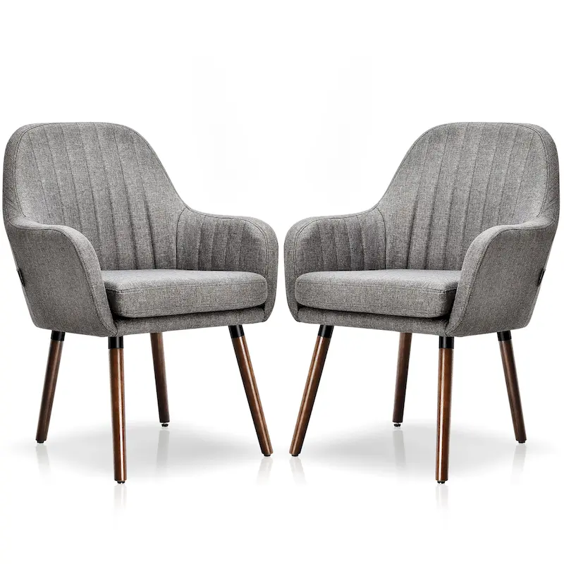 Fabric Dining Chairs Upholstered Arm Chair with Wood Legs