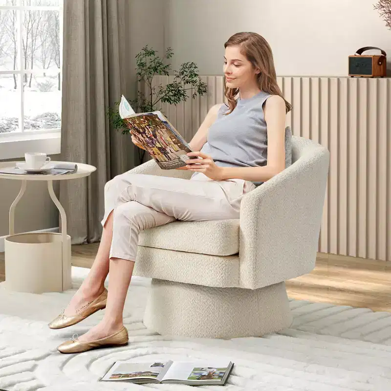 Chenille 360° Swivel Accent Chair with Storage, Single Seat – Beige / Green / Grey / Pink