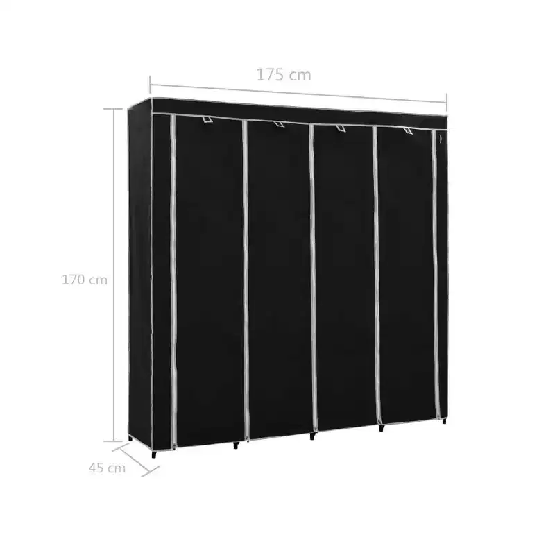 Wardrobe Black Iron Frame and Polyester Fabric Large Wardrobe - Black