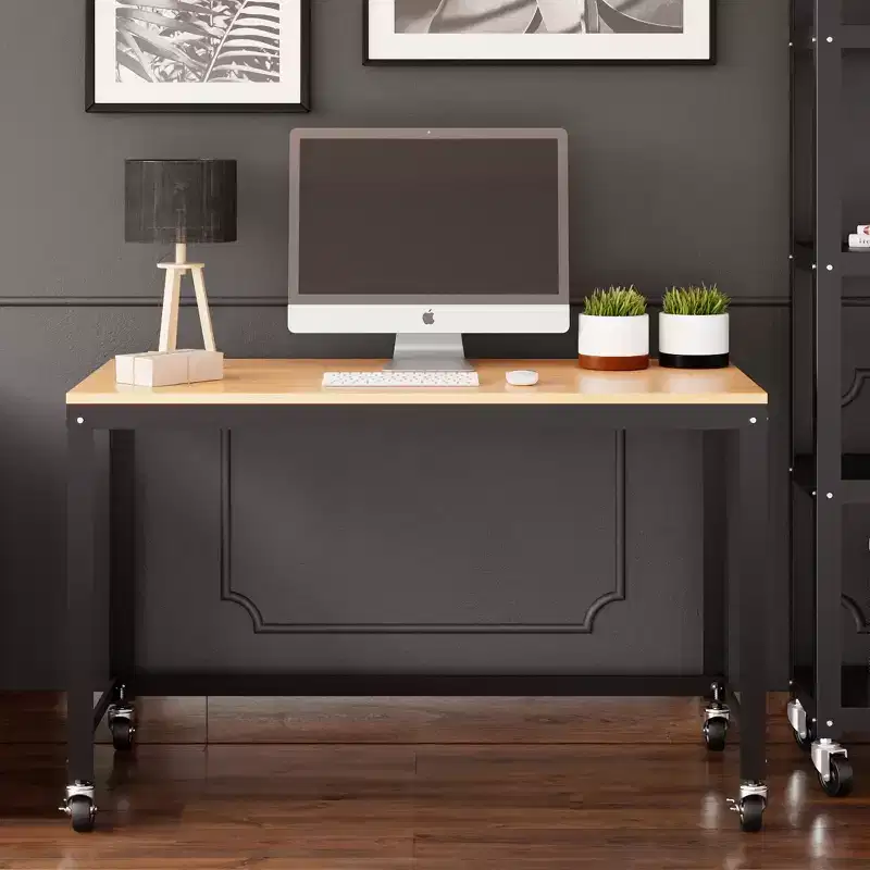 48" Wide Mobile Metal Desk for Home Office with Maple Top - Space Solutions