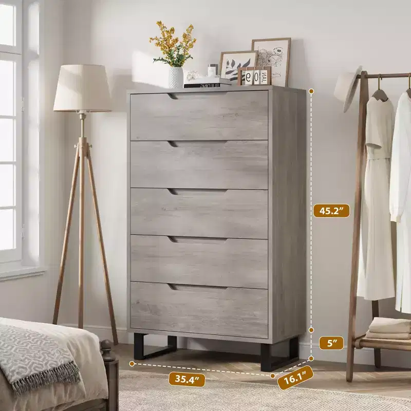 Freestanding Elegant Tall Storage Dressers with 5 Ample Drawer Space