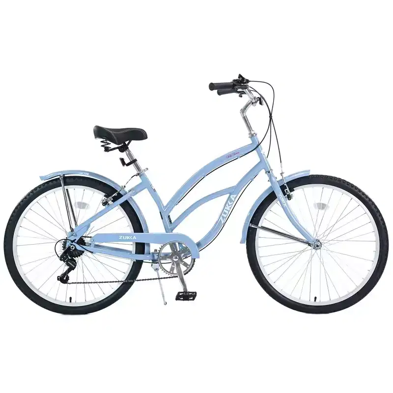 NAYSAYE Bicycle 7 Speed 26 Inch Beach Cruiser Bike Steel Frame for Women for Comfortable Rides, Light Blue, 69.96*28.32*43.2