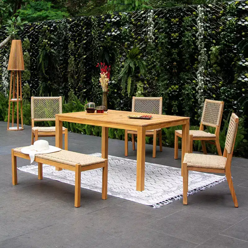 Sonoma Lane Azle 6pc Teak Outdoor Patio Dining Set with Honey Twist Wicker - Weather-Resistant