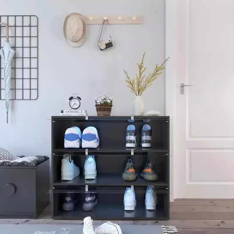 Shoe Cabinet with 3 Glass Doors & Metal Handle for Entryway & Living Room