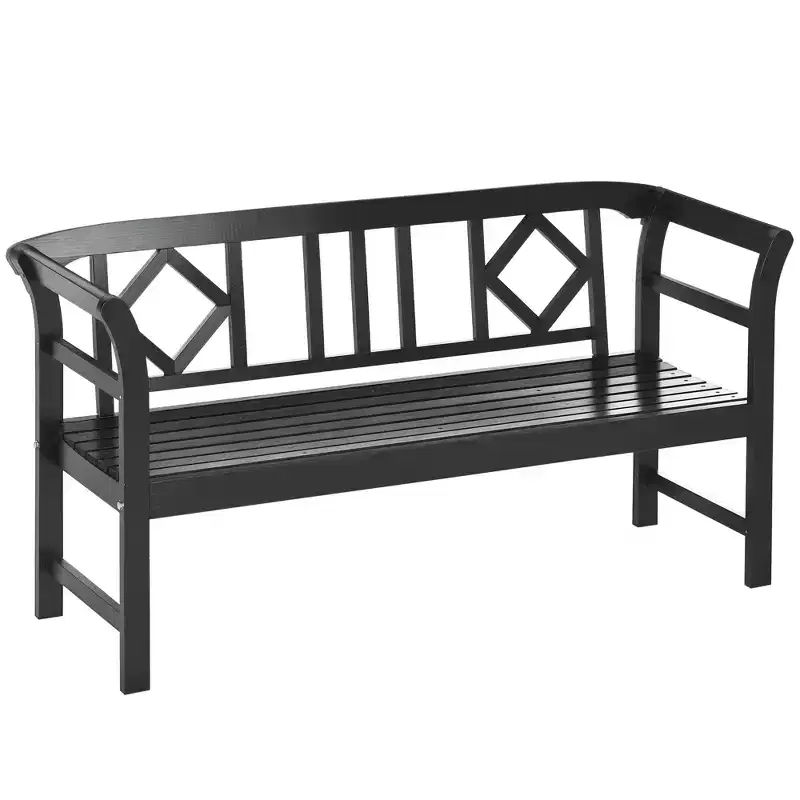 Outsunny Three-Seater Outdoor Patio Bench, Three-Person Wooden Bench with Wingback Backrest and Armrests, Slatted Seat