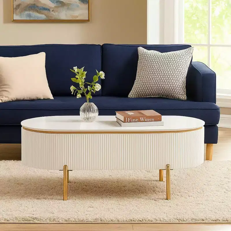 Oval Coffee Table with Drawer, 47