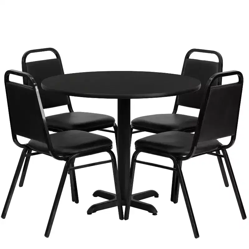 Flash Furniture 36'' Round Laminate Table Set with X-Base and 4 Trapezoidal Back Banquet Chairs