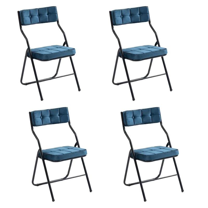 Velvet Upholstered Steel Tufted Folding Dining Chairs(set of 4)