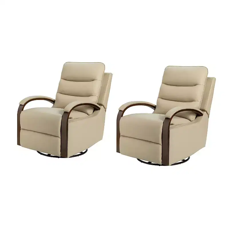 Clemens Genuine Leather Swivel Rocking Manual Recliner with Decorative Curved Mood Arm Set of 2| ART OF LIVING DESIGNS