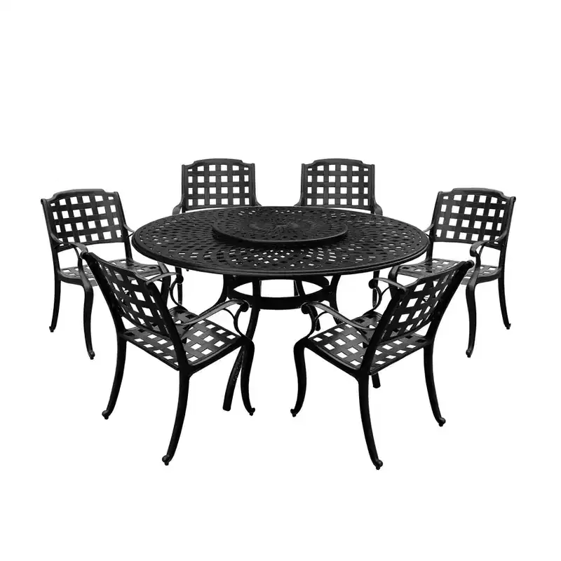 7pc Outdoor Dining Set: UV-Resistant Aluminum Table & Checker Chairs - Oakland Living