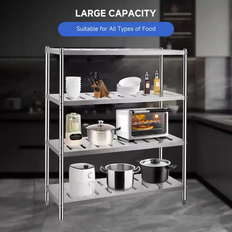 Heavy Duty Stainless Steel Storage Shelves - Adjustable Height, 3-Tier, for Kitchen, Garage or Restaurant