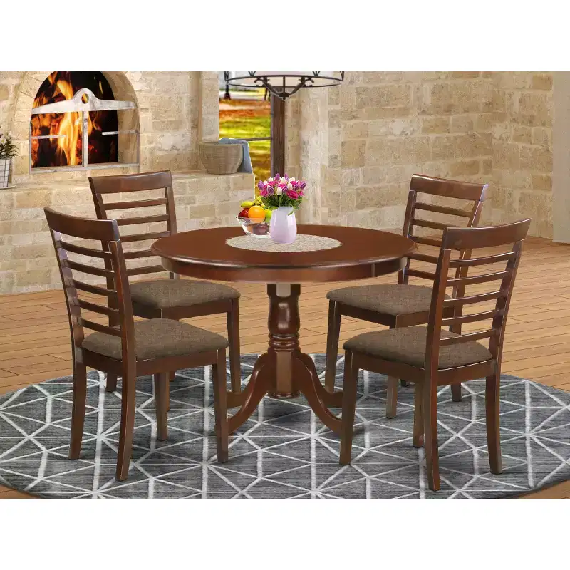 HomeStock Round Kitchen Dining Set Mahogany Mid-Century Style HLML5-MAH-W