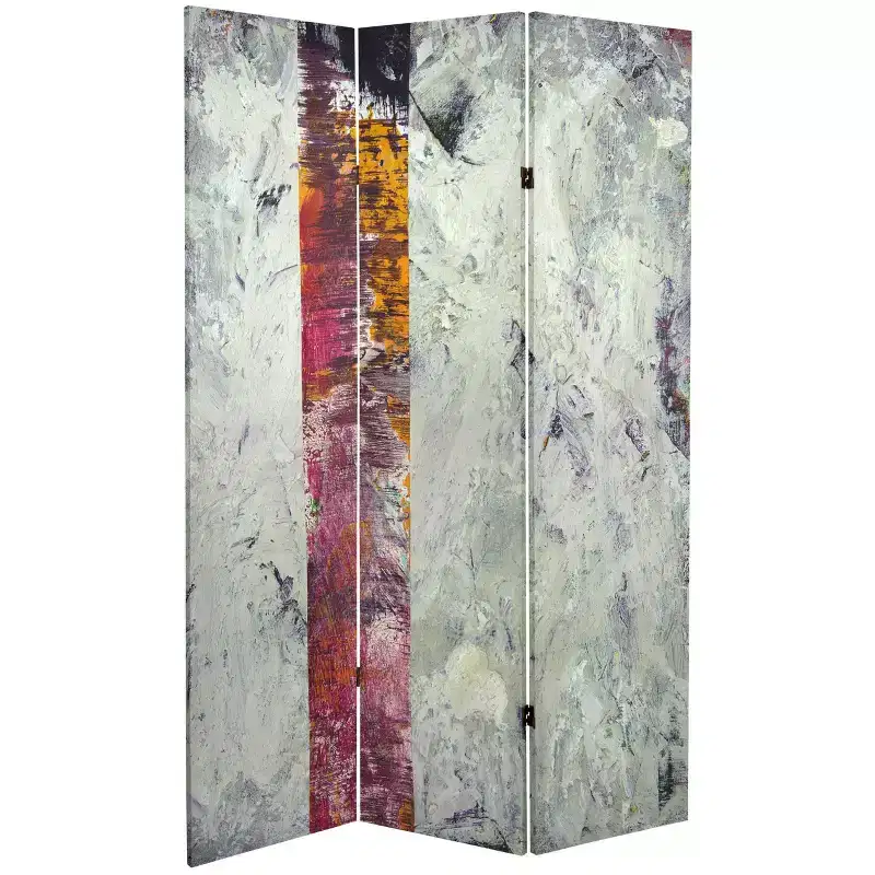 Double Sided November Light Canvas Room Divider, Gray, Spruce Wood Frame, No Assembly Required