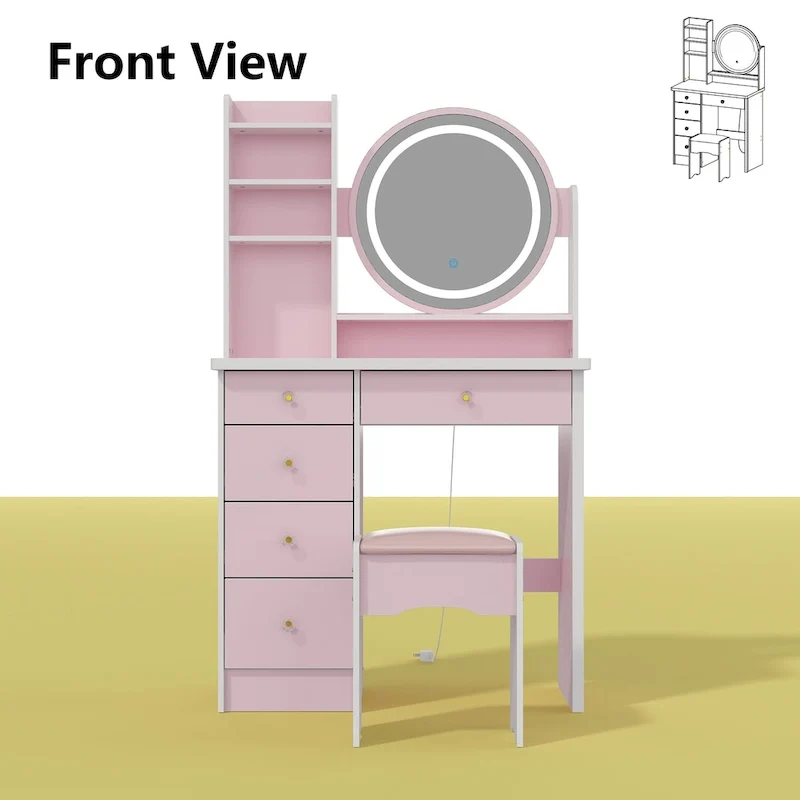 31.5 Wide Makeup Vanity with Stool, Mirror,3 Color Light - 31.5W