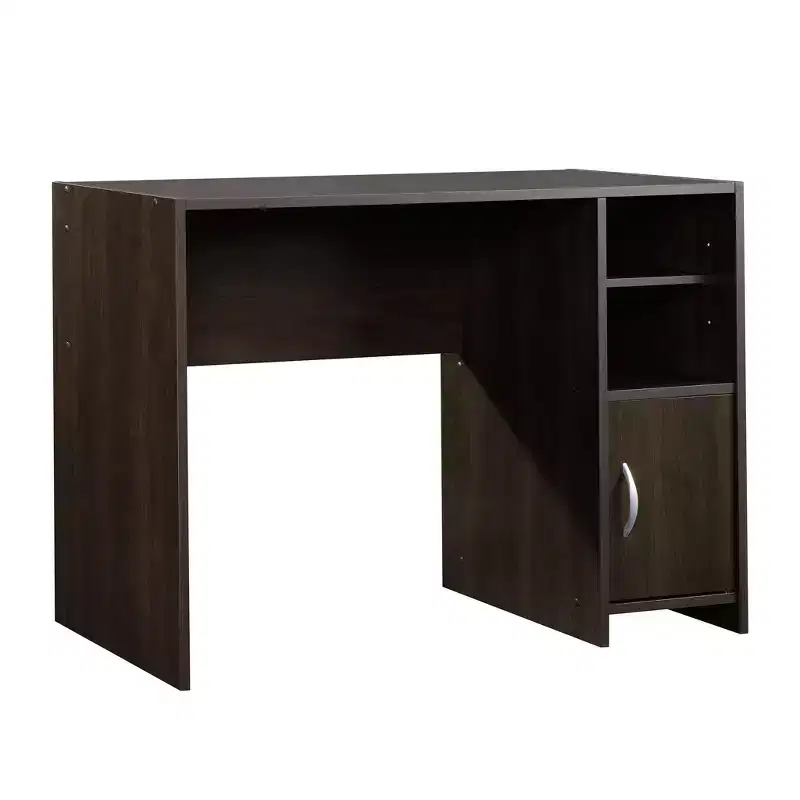 Transitional Desk with Storage, Modern Study Desk with Adjustable Shelf and Hidden Cabinet, Writing Desk for Home Office and Small Spaces, Dark Brown