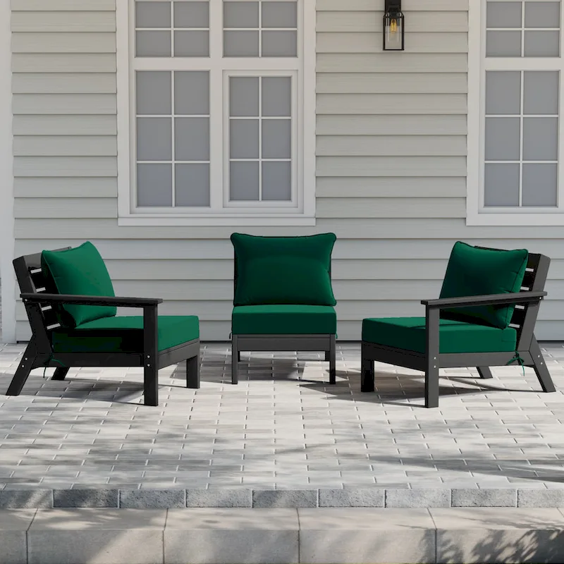 Polytrends Birchwood All Weather HDPE Outdoor Patio Deep Seating Black Sofa With Cushions (3-Piece)