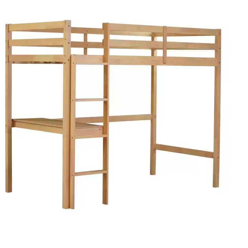 MAYEERTY Twin High Loft Bed with Safety Guardrail, Bulit-in Desk, Ladder Beige
