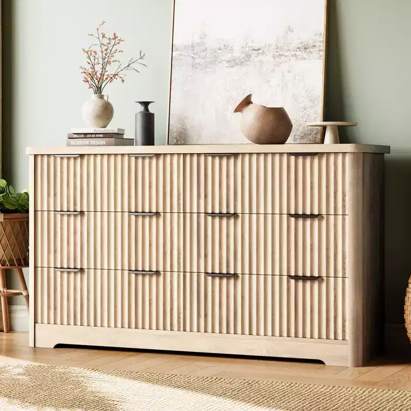 COZONY Fluted 6 Drawer Dresser, Modern Storage Cabinet Wide Top TV Stand for Bedroom Living Room