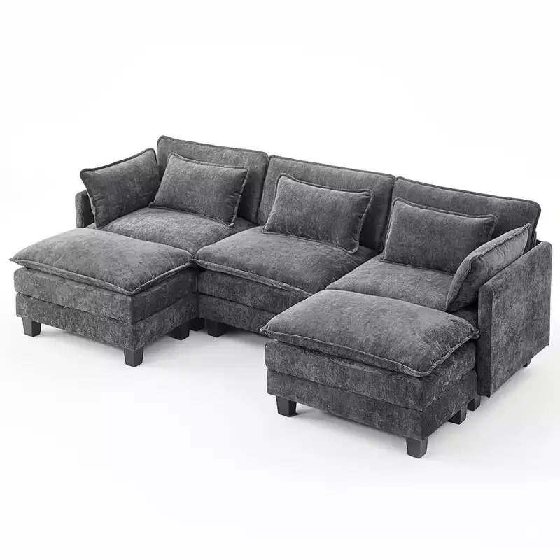 Modern grey Chenille yarn modular segmented sofa, adjustable combination L-shaped sofa, Flexible Combination Living Room Furniture, Blue