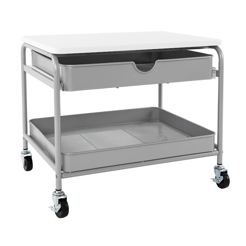 Under Desk Storage & Printer Cart, Silver/White