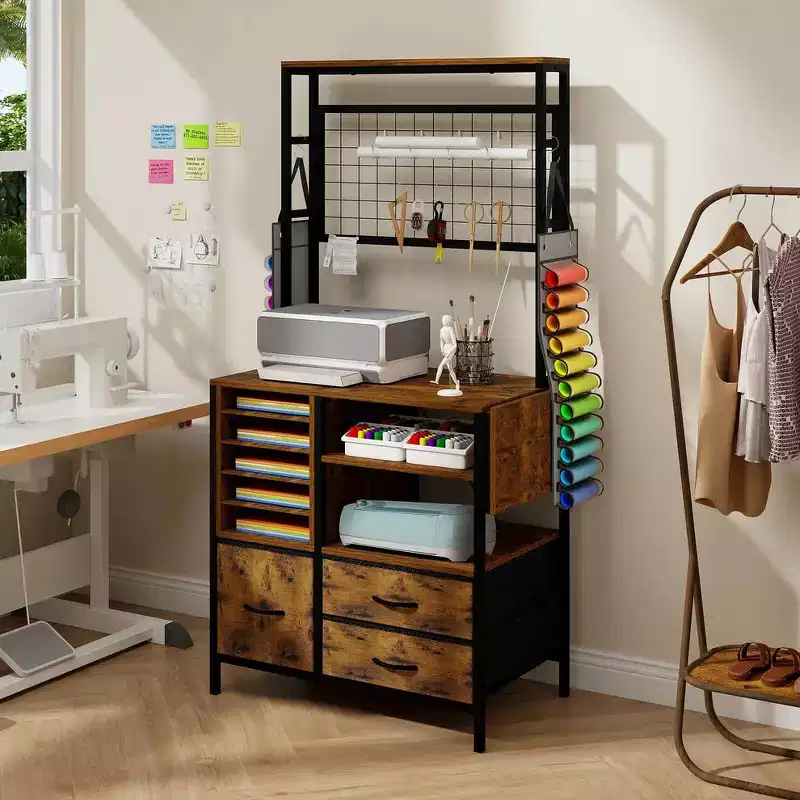ELECWISH Craft Organizer Compatible with Cricut Machines, Craft Table with Folding Feature Large Craft Table with Drawer Stands