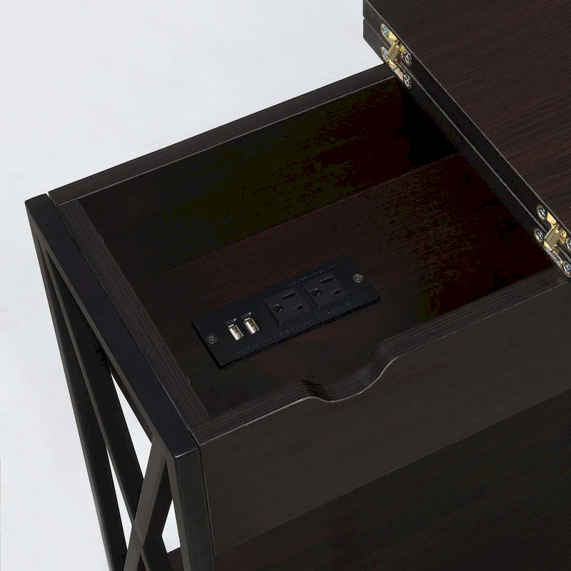 Convenience Concepts Tucson Flip Top End Table with Charging Station and Shelf