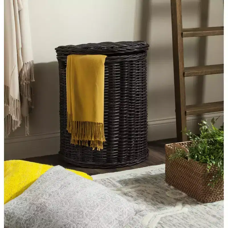 Natural Brown Rattan Laundry Hamper with Lid and Removable Liner