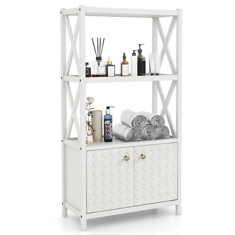 Bathroom Storage Cabinet with Open Shelves & Double Doors - See Details
