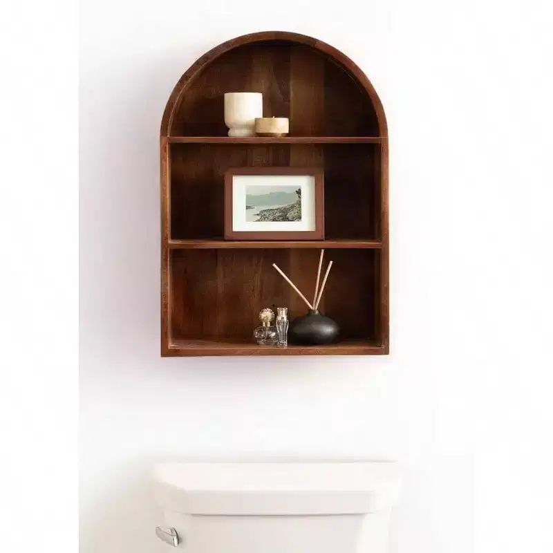 Modern Arched Wall Shelf 18x 26 Walnut Brown Transitional Arch Over - Toilet Entryway Storage Shelves