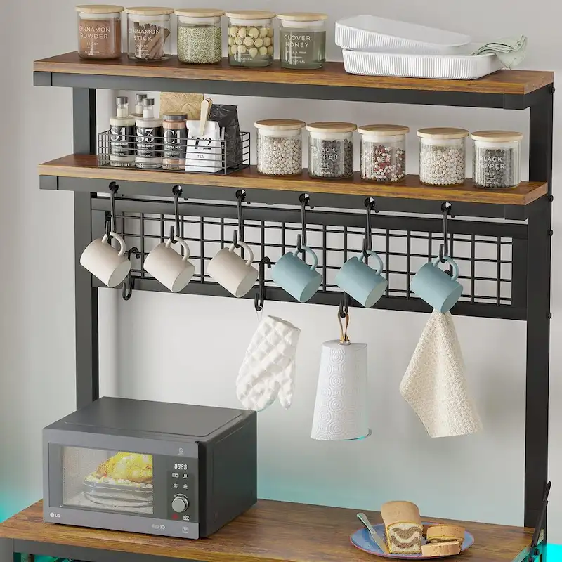 Bakers Rack with Power Outlet 6-Tier Coffee Bar Microwave Stand