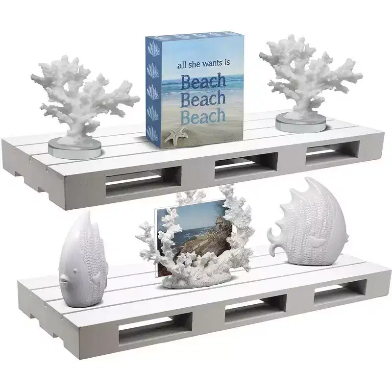 Set of 2 (7 D x 17 W x 1.75 H) Sorbus Floating Pallet Style Shelves - for Home Dcor, Living Room, Bathroom, Bedroom, Nursery, etc (Gray White)