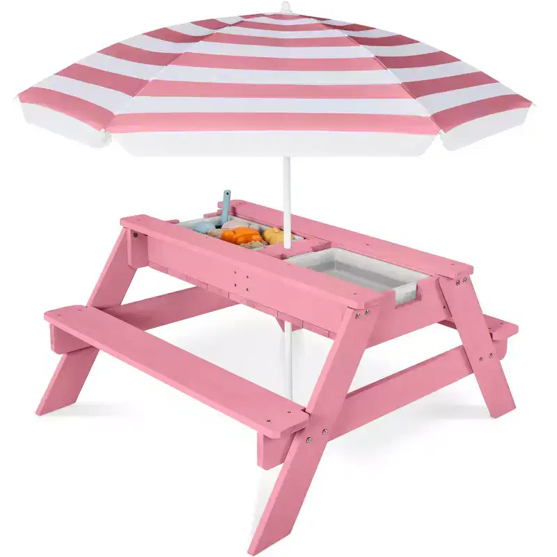 Kids Outdoor Sand and Water Activity Picnic Table with Umbrella